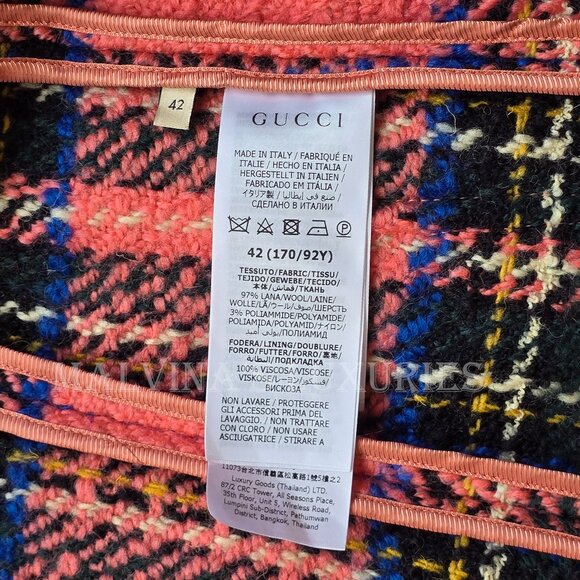 GUCCI JACKET WOOL TARTAN CHECK BOUCLE BLAZER - Picture 16 of 16